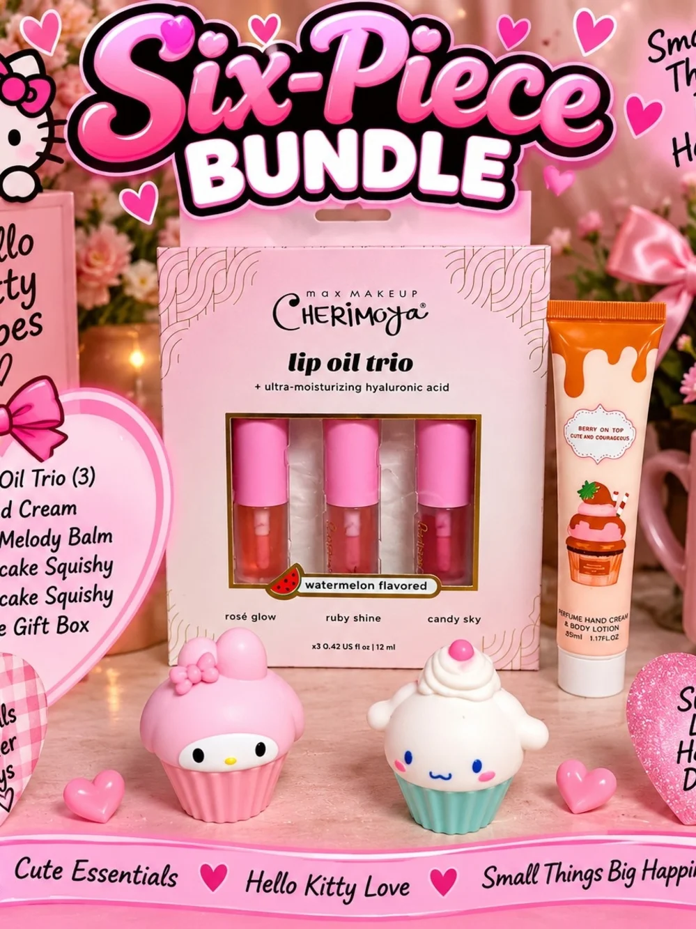6 Peice Lip Oil Trio - Pink (Watermelon Flavored)